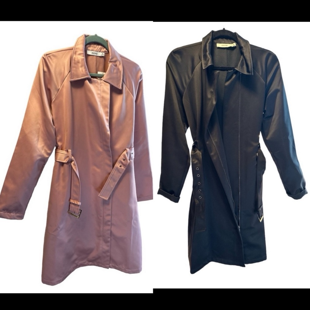JustFab - Belted Satin 1/4 Length Trench Jacket